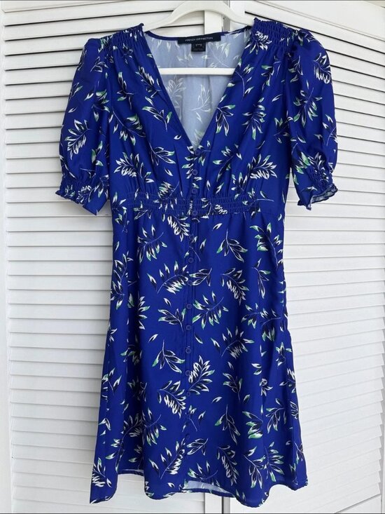 Jackets & Blazers - French Connection Royal Blue Floral V-Neck Mini Dress